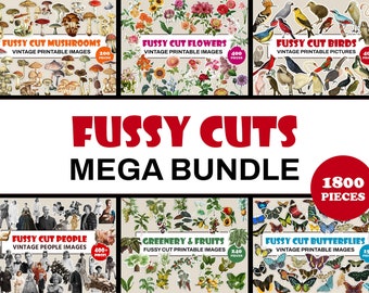 Mega pacchetto Fussy Cuts | Effimera dal taglio pignolo | Forniture artigianali per album di ritagli con uccelli, fiori, farfalle, funghi, verde e persone