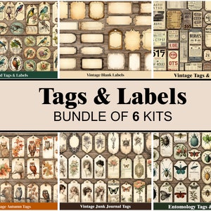 Junk Journal Tags & Labels Number Tags Printable Scrapbooking Digital Grungy Junk Journal Kit Vintage Tickets Botanical Ephemera Bundle