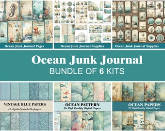 Ocean Junk Journal Kit Blue Sea Junk Journal Pages Tags Nautical Ephemera Beach Marine Junk Journal Turquoise Craft Supplies Digital