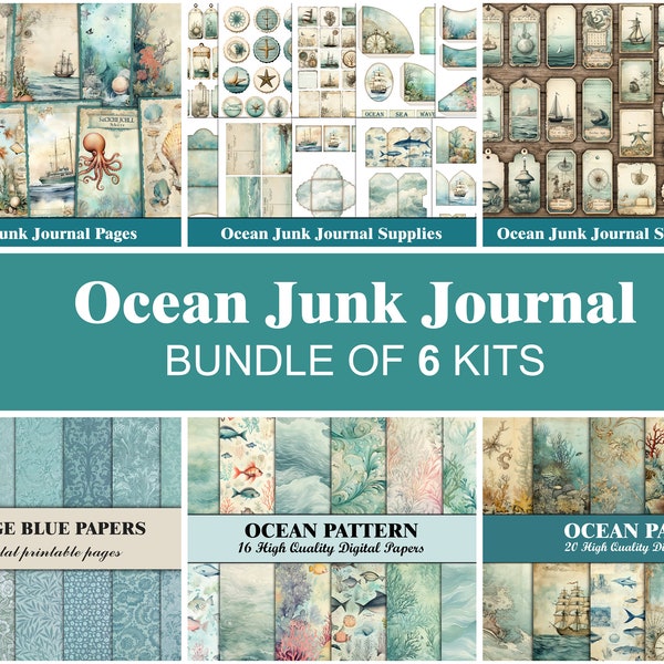 Ocean Junk Journal Kit Blue Sea Junk Journal Pagina's Tags Nautische Ephemera Beach Marine Junk Journal Turquoise Craft Supplies Digitaal