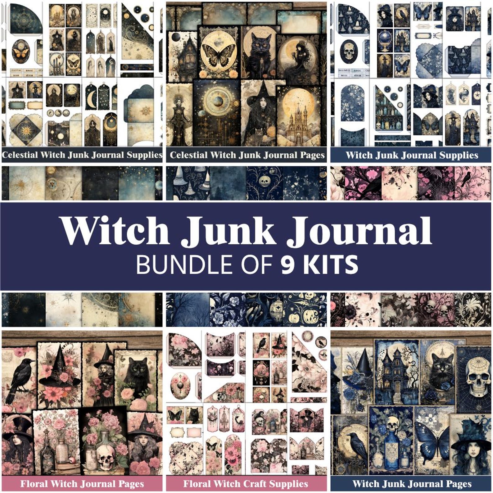 Witch Junk Journal Kit Bundle Celestial Witchy Moon Ephemera Printable ...