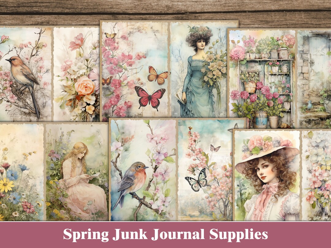 Spring Floral Junk Journal Pages Botanical Ephemera Garden Birds Junk ...