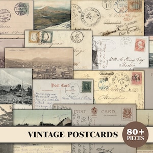 Efímera de postal para diarios basura, paquete de efímeras de diario basura de postales, paquete de efímera vintage, kit imprimible en papel antiguo, hoja de collage