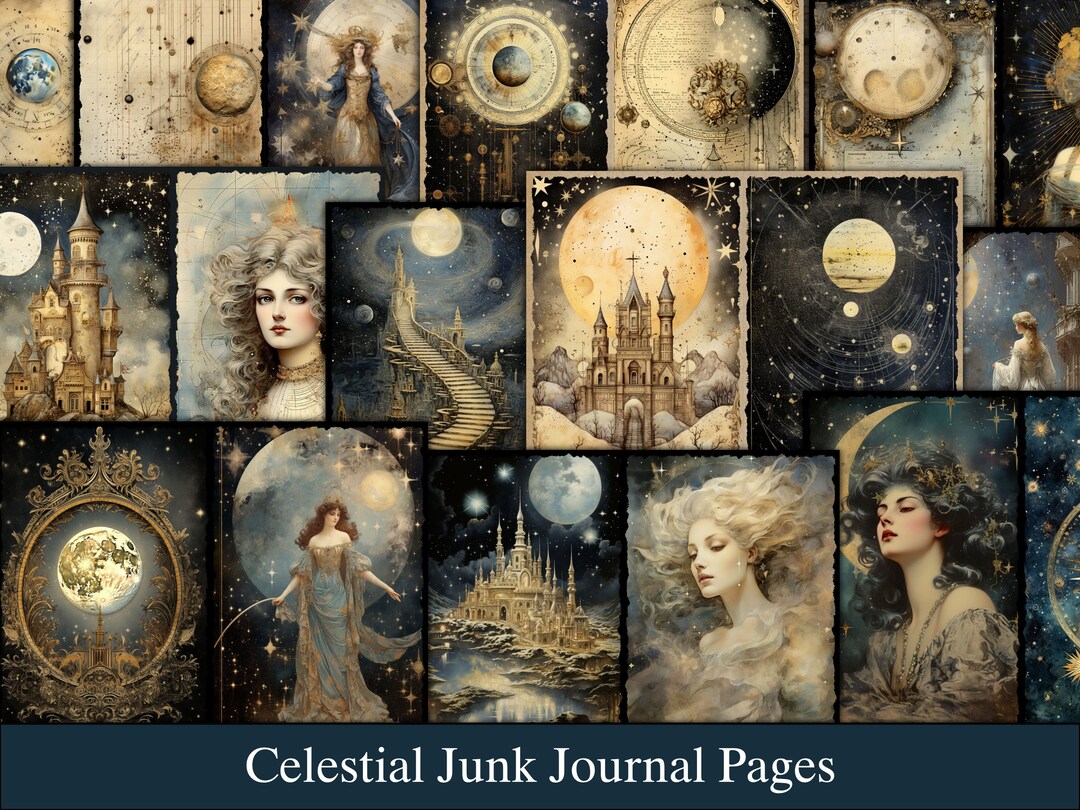 Moon Junk Journal Pages Celestial Ephemera Pack Junk Journal Paper ...
