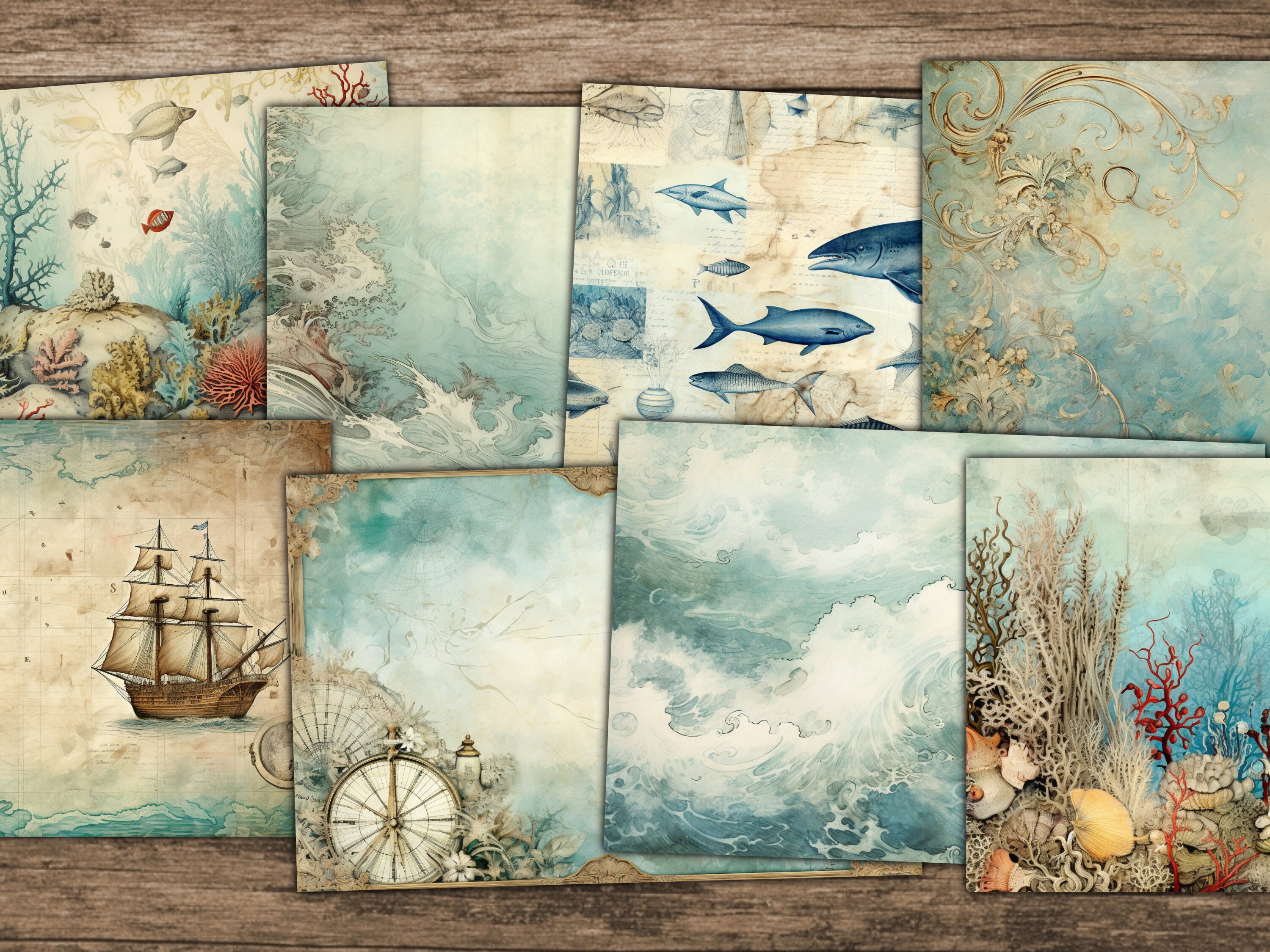 Ocean Junk Journal Kit Blue Junk Journal Pages Tags Sea Nautical ...
