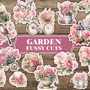 Fussy Cut Flowers Garden Junk Journal Kit Floral Fussy Cuts Ephemera Fussy Cut Digital Download Pink Junk Journal Botanical Craft Supplies