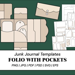 Junk Journal Folio Templates Pockets Template Envelope Template Tags Template Labels Cards Tabs Craft Supplies | png, svg, pdf, psd, eps