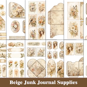 Boho Junk Journal Kit Floral Neutral Junk Journal Rose Nature Afdrukbare Botanische Ephemer Bloemen Journal Pagina's Scrapbook Craft Supplies