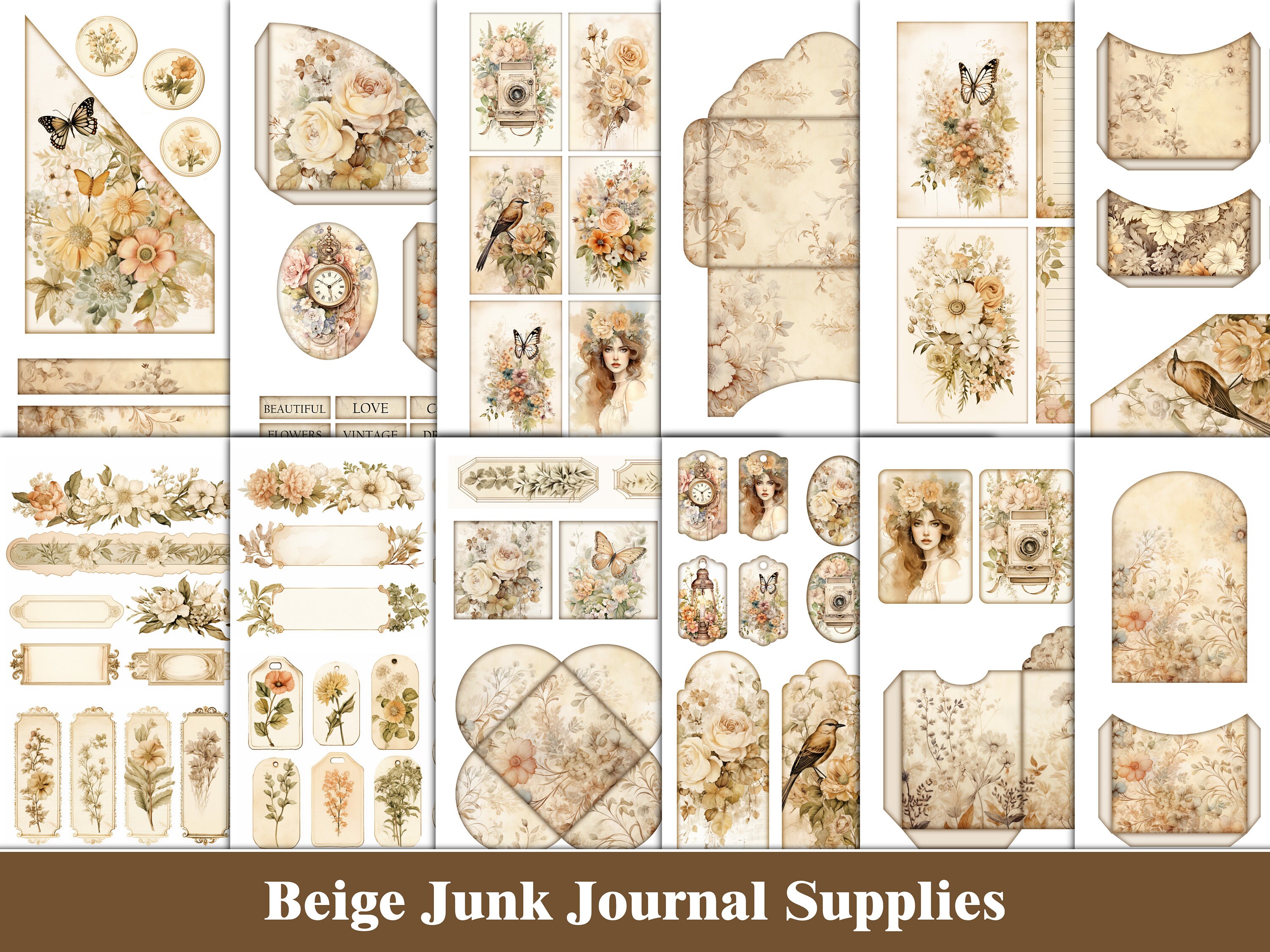 Boho Junk Journal Kit Floral Neutral Junk Journal Rose Nature Printable ...
