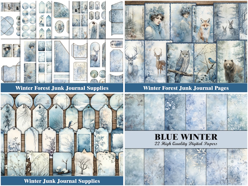 Winter Junk Journal Kit Blue Christmas Junk Journal Pages Purple Winter ...
