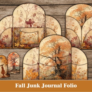 Outono lixo diário folio kit outono lixo diário efêmera etiquetas imprimíveis etiquetas cartões laranja floresta artesanato suprimentos scrapbook papel digital