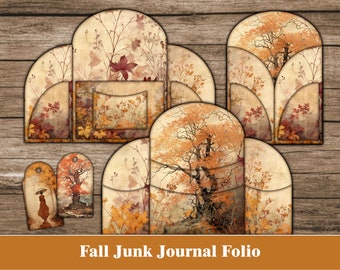 Autunno Junk Journal Folio Kit Autunno Junk Journal Ephemera Tag stampabili Etichette Carte Arancione Foresta Forniture artigianali Scrapbook Carta digitale
