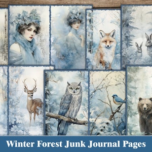 Winter Junk Journal Pages Blue Junk Journal Kit Forest Scrapbook Paper Nature Snow Christmas Ephemera Turquoise Craft Supplies Digital