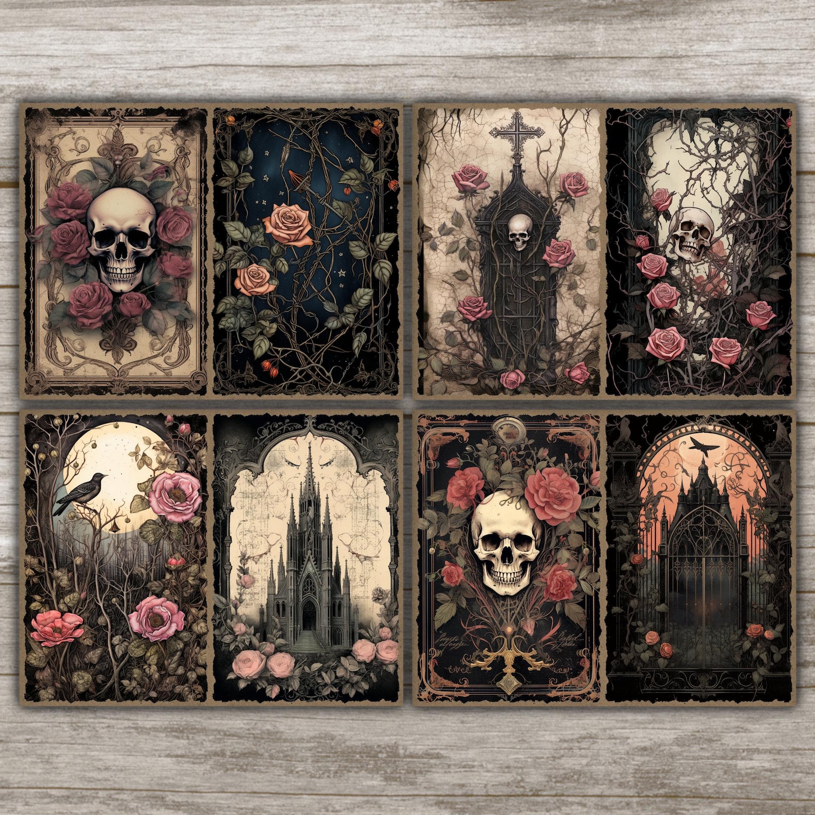 Dark Floral Gothic Junk Journal Kit Victorian Pink Roses Black ...
