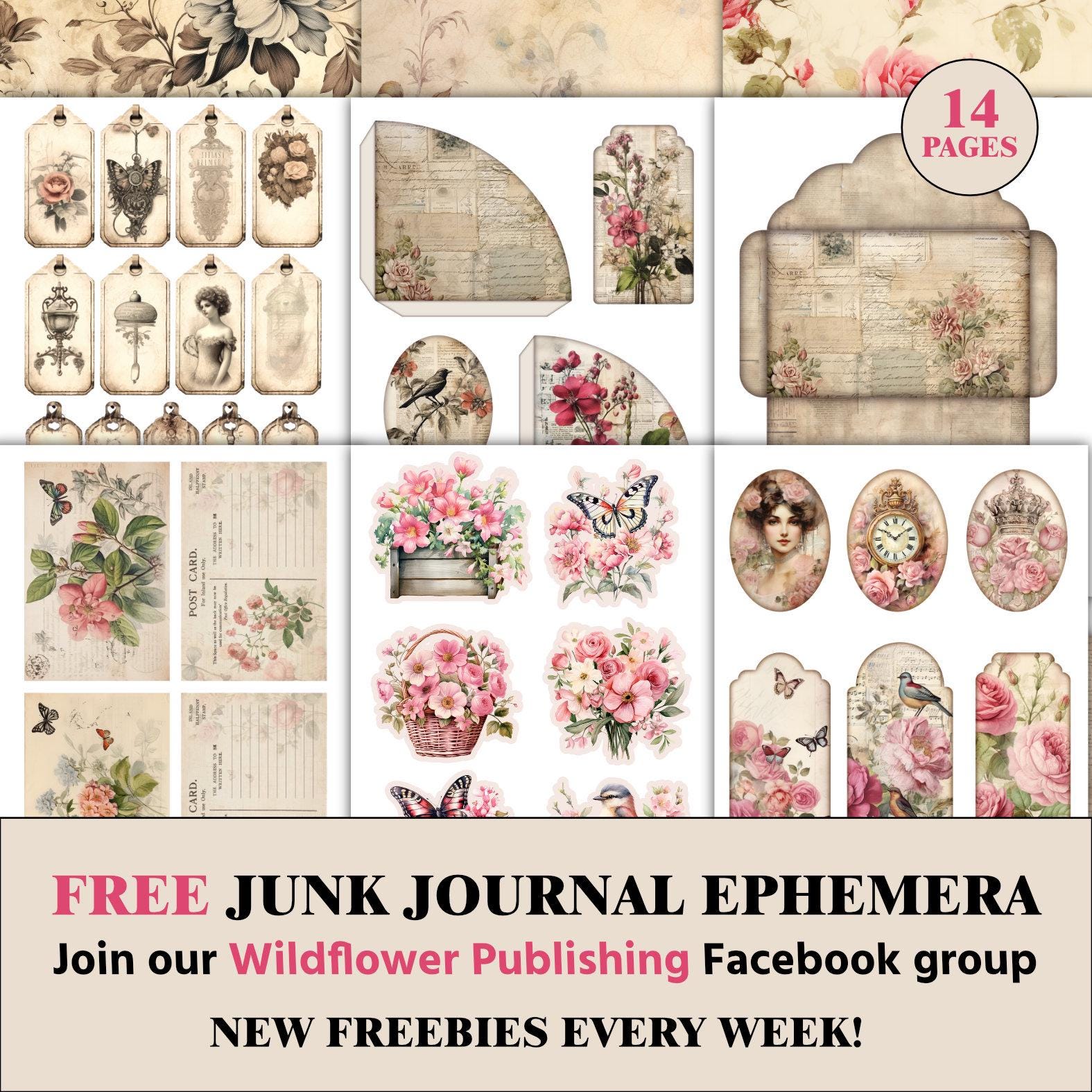 Floral Scrapbook Paper Rose Shabby Chic Junk Journal Garden