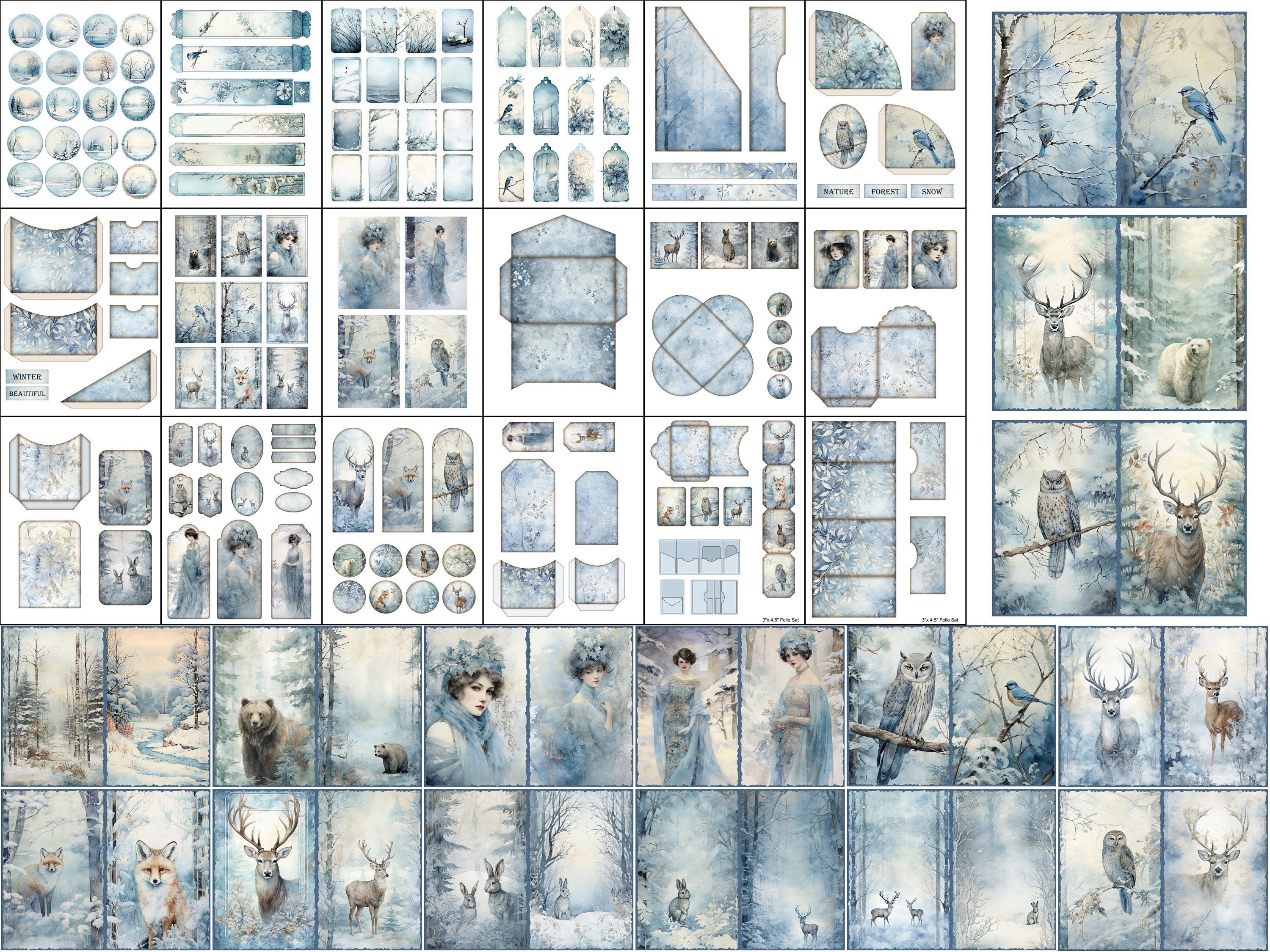 Winter Junk Journal Kit Blue Christmas Junk Journal Pages Purple Winter ...