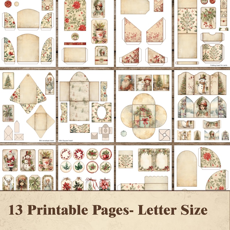 Christmas Junk Journal Kit Pockets Tags Inserts Envelope Folio Winter ...