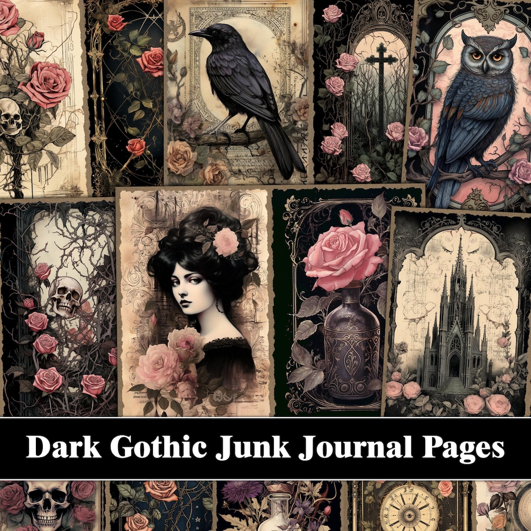 Dark Floral Gothic Junk Journal Pages Pink Roses Black Halloween Junk ...