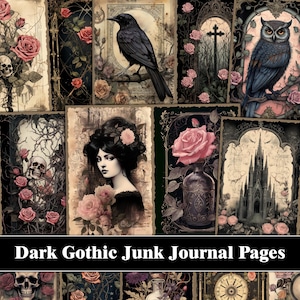 Dark Floral Gothic Junk Journal Pages Pink Roses Black Halloween Junk Journal Kit Mystical Witch Scrapbook Digital Paper Victorian Ephemera
