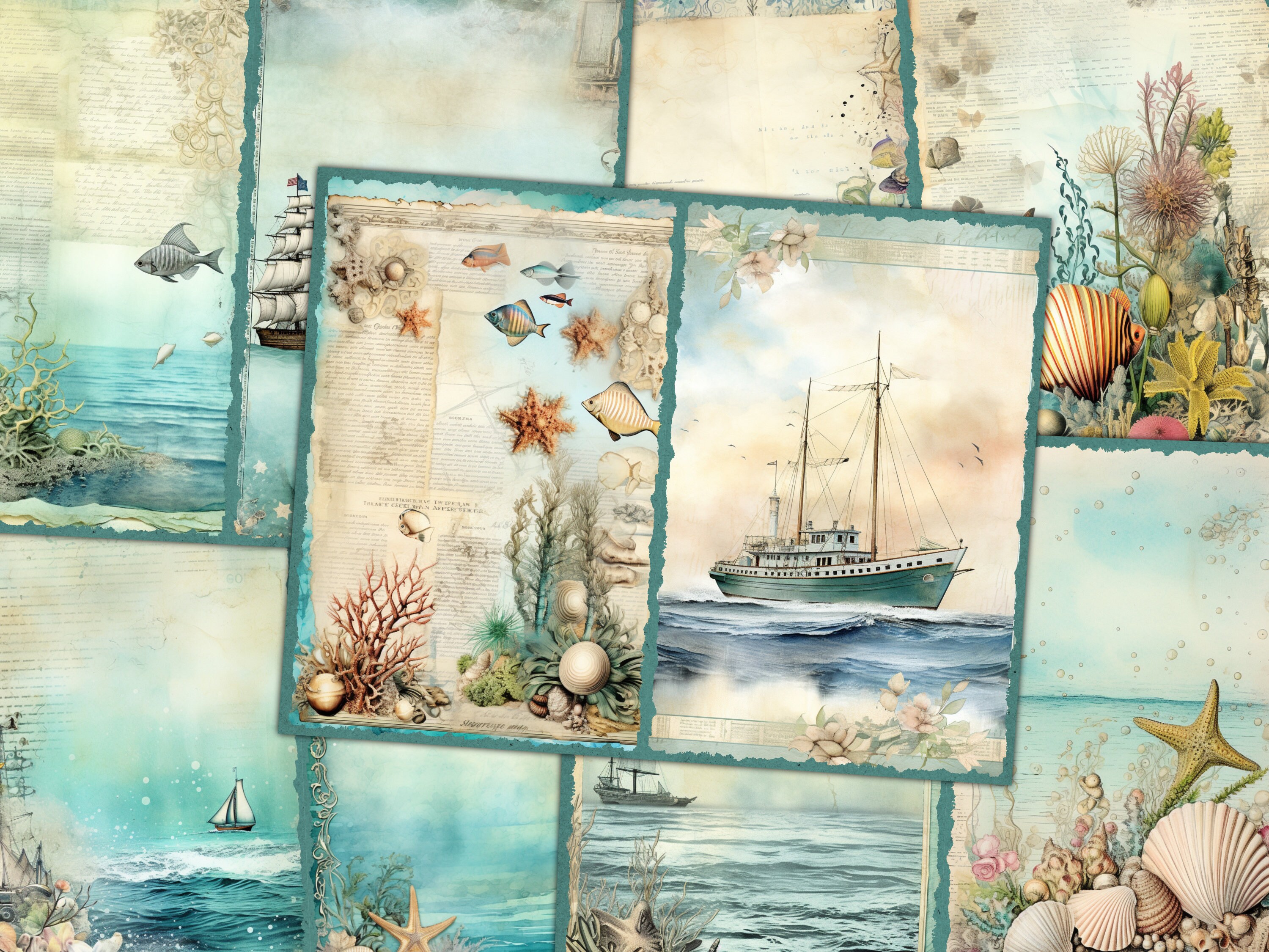 Ocean Junk Journal Kit Blue Junk Journal Pages Tags Sea Nautical ...