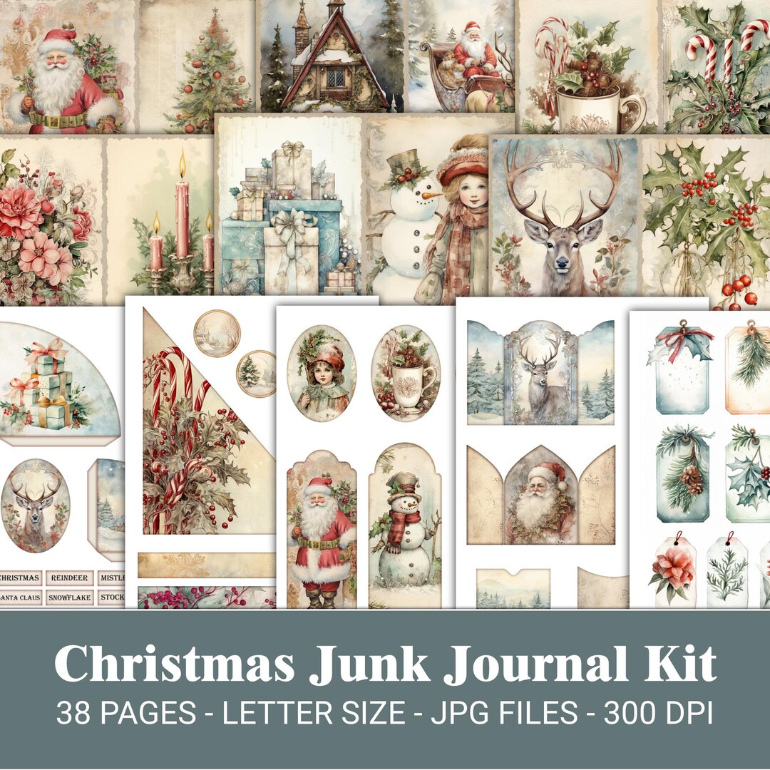 Christmas Junk Journal Kit Watercolor Winter Junk Journal Pages ...