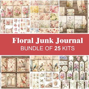 Floral Junk Journal Kit Afdrukbare Rose Junk Journal Ephemera Bundel Victoriaanse Junk Journal Pagina's Shabby Pink Scrapbook Digitaal Papier