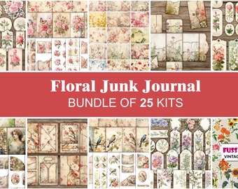 Floral Junk Journal Kit Imprimable Rose Junk Journal Ephemera Bundle Victorian Junk Journal Pages Shabby Pink Scrapbook Papier numérique