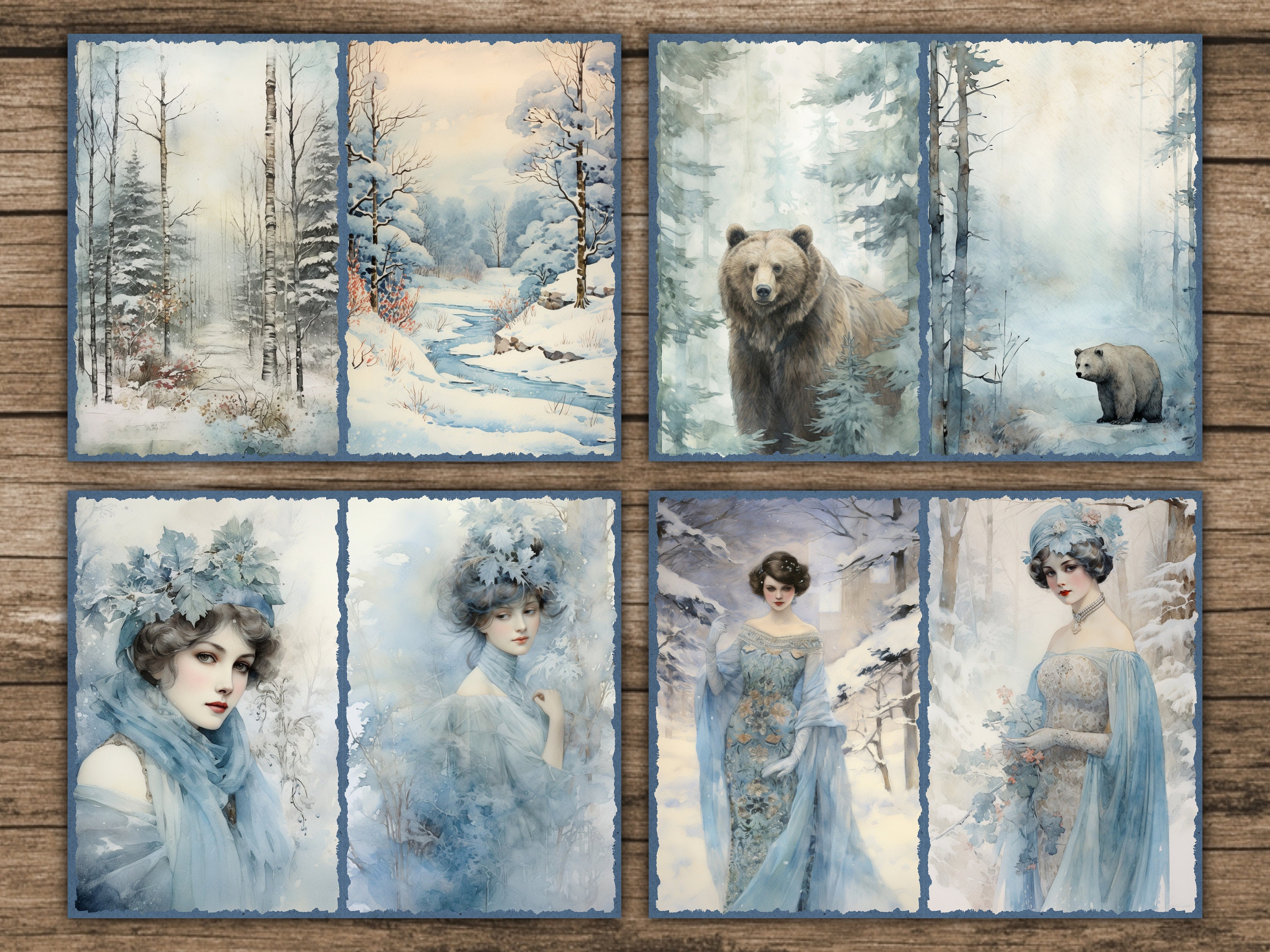 Winter Junk Journal Pages Blue Junk Journal Kit Forest Scrapbook Paper ...