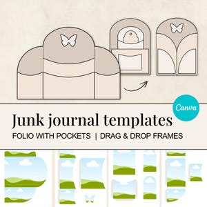 Junk Journal Canva Editable Templates | Canva Frames Mockup | Junk Journal Folio | Digital Download | Starter Kit | Folio with Pockets