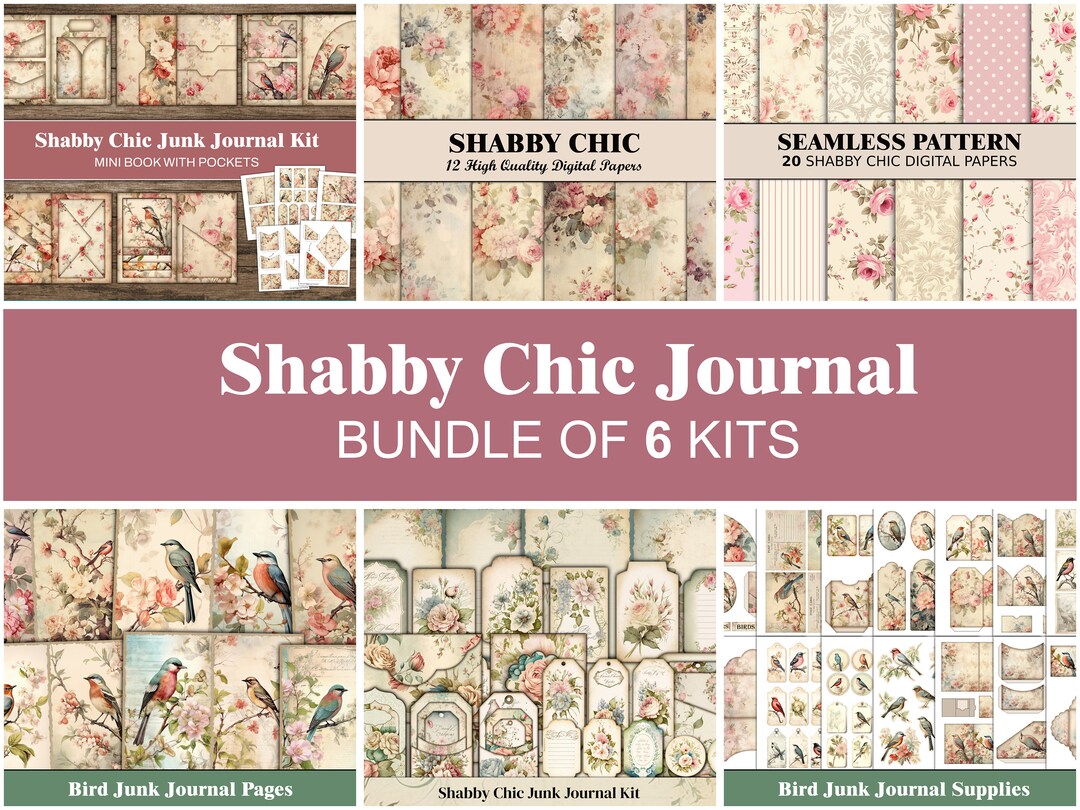 Shabby Chic Floral Junk Journal Kit Printable Birds Ephemera Flower ...