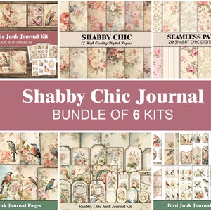Kit di diario spazzatura floreale shabby chic Uccelli stampabili Fiore effimero Pagine di diario rosa Album di ritagli rosa Carta digitale Forniture artigianali Fiori