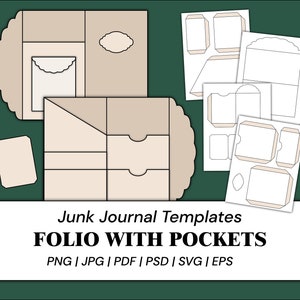 Junk Journal Folio Templates Pockets Template Envelope Template Tags Template Labels Cards Tabs Craft Supplies | png, svg, pdf, psd, eps