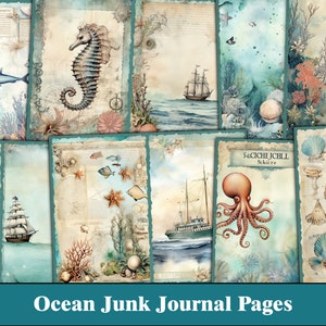 Ocean Junk Journal Pagina's Blue Junk Journal Kit Zee Scrapbook Papier Nautische Ephemera Beach Marine Junk Journal Turquoise Craft Supplies