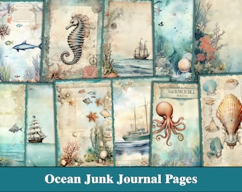 Ocean Junk Journal Pages Blue Junk Journal Kit Sea Scrapbook Papier Nautique Ephemera Beach Marine Junk Journal Turquoise Craft Supplies