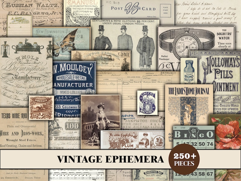 Ephemera For Junk Journals, Vintage Ephemera Pack, Ephemera Bundle, Old Papers, Postcards, Letters, Cabinet Cards, Old Maps, Scrapbook Kit image 2