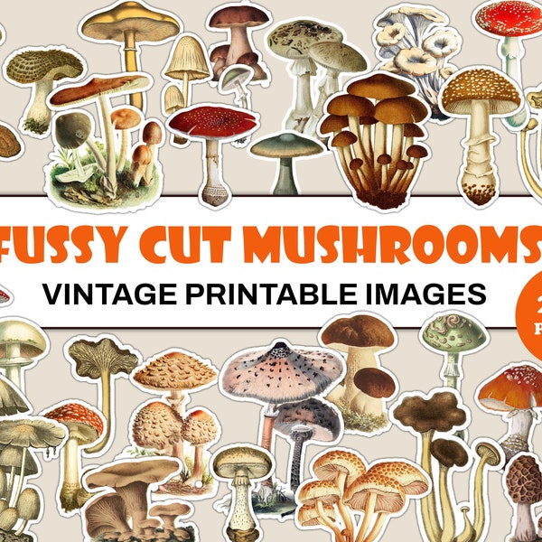 Fussy Cut Ephemera | Fussy Cut Mushrooms | Fungi Ephemera For Junk Journals | Mushroom Ephemera | Junk Journal Kits | fussy cuts