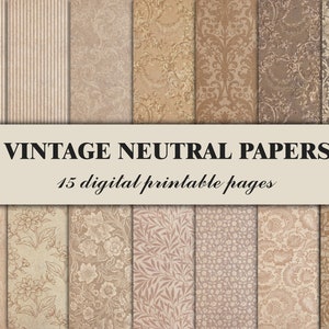 Vintage Coffee Scrapbook Paper Motivo ornamentale floreale Pagine di diario spazzatura Pagine di documenti digitali stampabili Sfondo Beige neutro shabby sbiadito