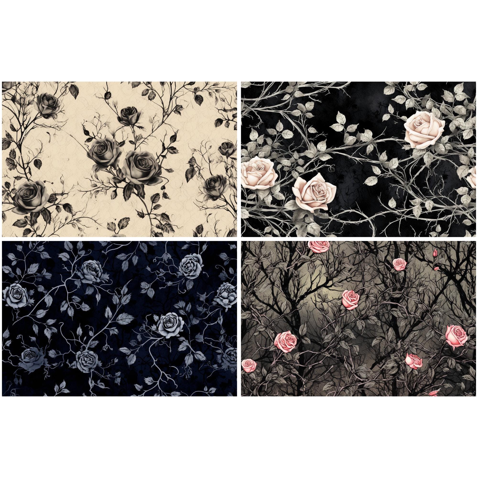 Dark Gothic Scrapbook Paper Pink Black Halloween Roses Thorns Junk ...