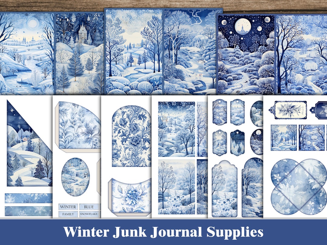 Winter Junk Journal Kit Blue Junk Journal Pages Tags Snowflake ...