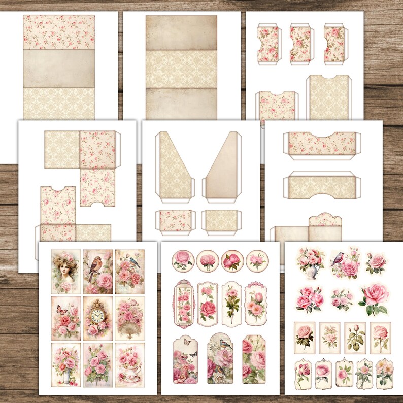 Rose Shabby Chic Folio Kit Floral Cute Junk Journal Kit Pink Folio ...