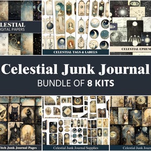 Celestial Junk Journal Bundel Maan Ephemera Printables Supplies Journal Pagina's Astrologie Dark Junk Journal Kit Astronomie Craft Supplies