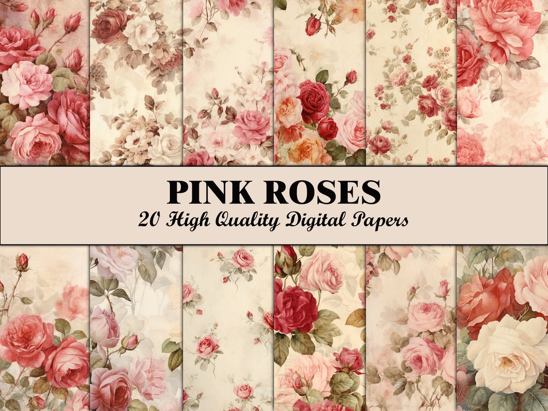 Floral Scrapbook Paper Rose Junk Journal Pages Pink Paper Printable ...