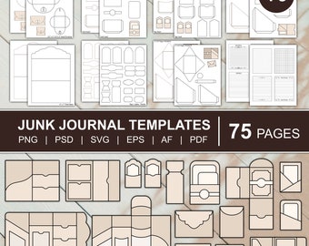 Junk Journal Templates Mega Kit Folio Template Envelope Template Tags Template Labels Frames Cards Tabs | png, svg, pdf, psd, eps, af