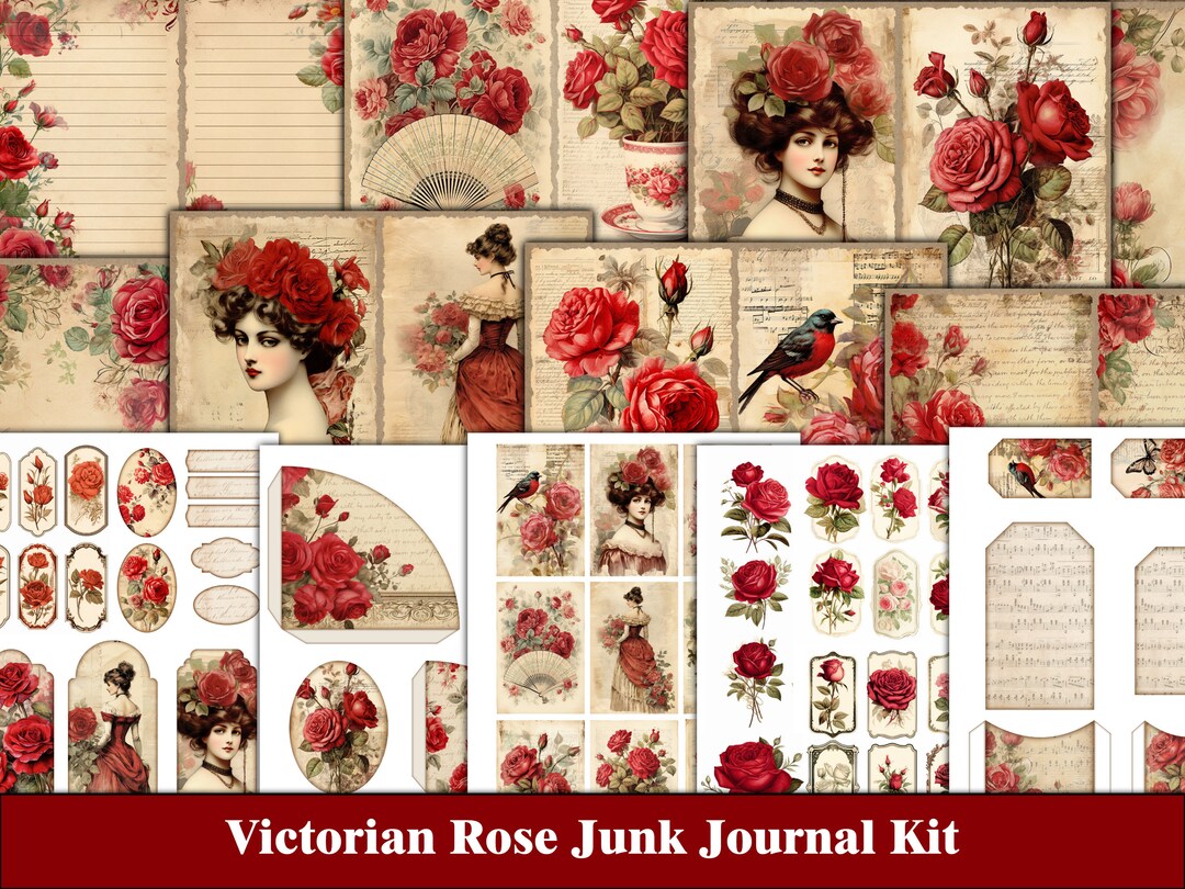 Victorian Rose Junk Journal Kit Printable Ephemera Floral Junk Journal ...