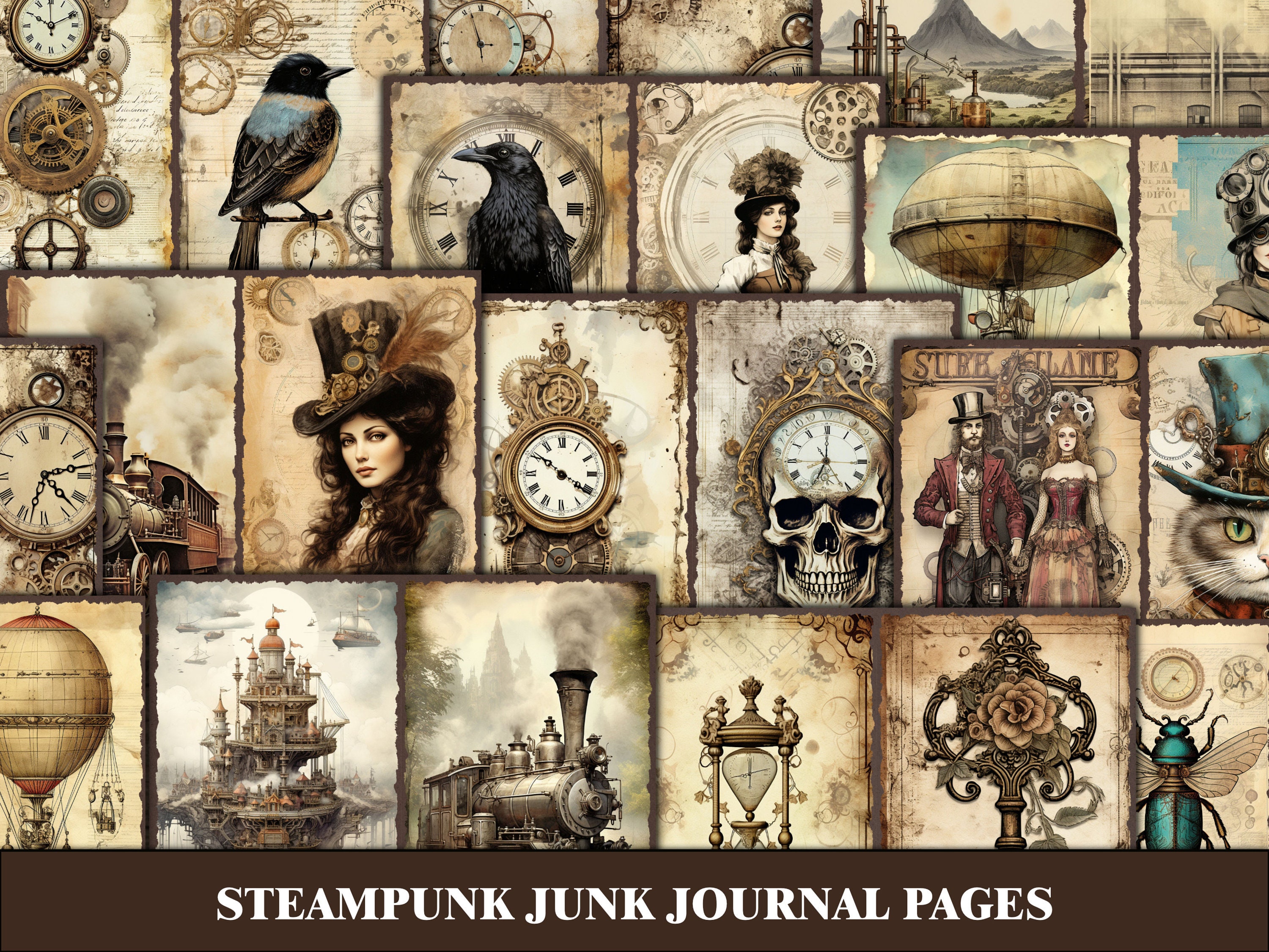 Steampunk Junk Journal Kit Printable Ephemera Bundle Industrial Junk ...