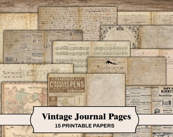 Journalseiten, Vintage Junk Journal Old Paper Bundle, Junk Journal Papers, Seiten für Journale, Scrapbook Old Paper Digital Ephemera Bundle