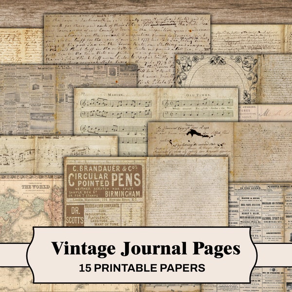 Journal Pages, Vintage Junk Journal Old Paper Bundle, Junk Journal Papers, Pages For Journals, Scrapbook Old Paper Digital Ephemera Bundle