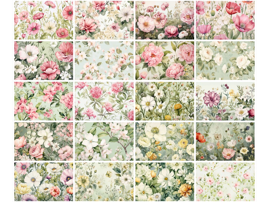 Floral Scrapbook Paper Rose Garden Junk Journal Pages Botanical Green ...