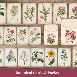 Junk Journal Cards & Pockets, Botanical Ephemera Pack, Floral Junk Journal Kit, Printable Tags, Inserts, Greenery, Flowers, Ephemera Bundle