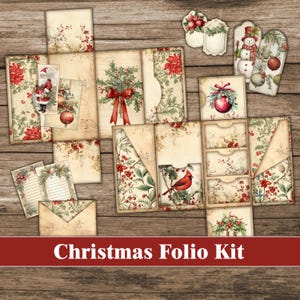 Paquete de kit de folio de diario basura de Navidad Páginas de diario basura de invierno Suministros de artesanía navideña vintage Imprimibles de papel de álbum de recortes digital